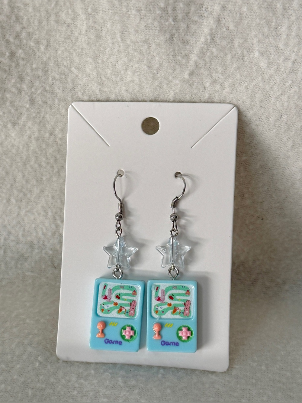 Handmade Kawaii Blue Game Console Dangle Earrings with Star Charms